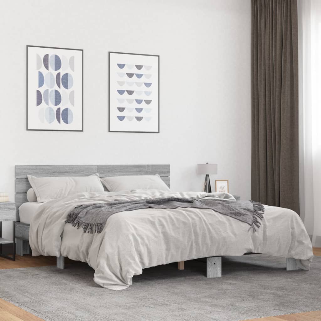 Sängram grå sonoma 150x200 cm konstruerad trä och metall
