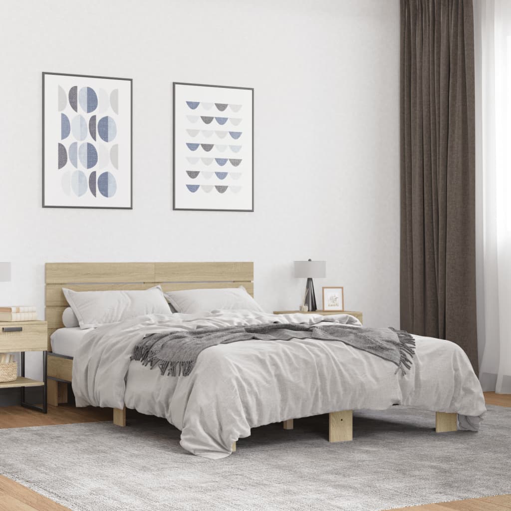 Sängram sonoma-ek 140x200 cm konstruerad trä och metall