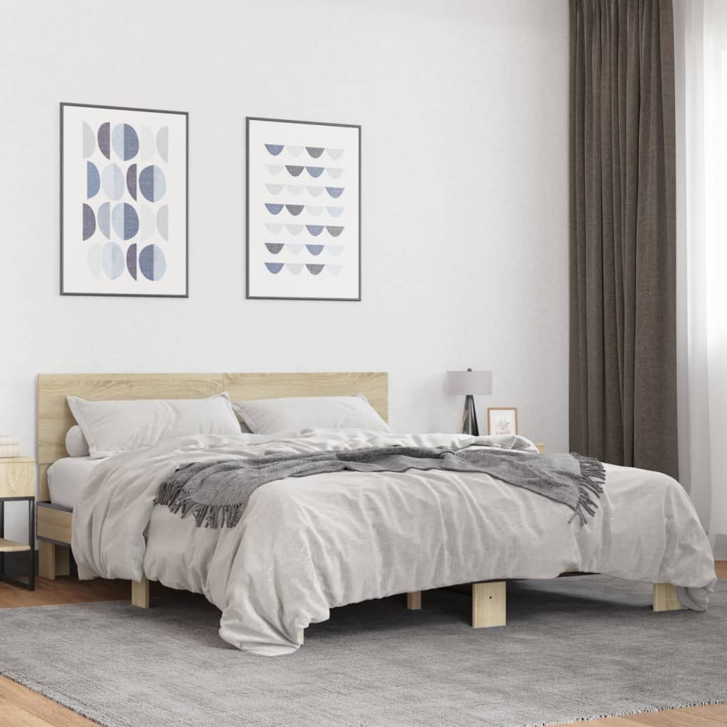 Sängram sonoma-ek 160x200 cm konstruerat trä och metall