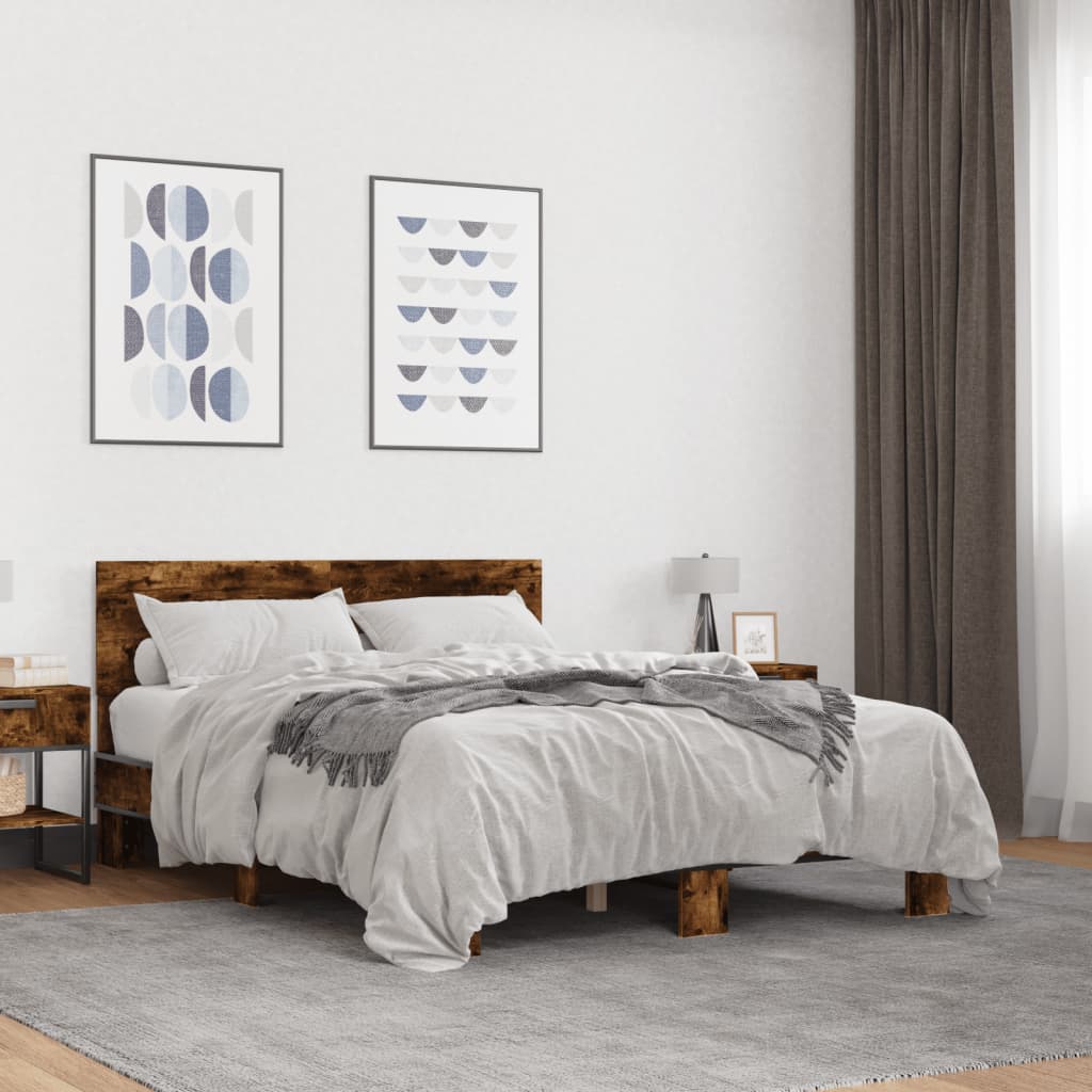 Sängram rökfärgad ek 140x200 cm konstruerad trä och metall