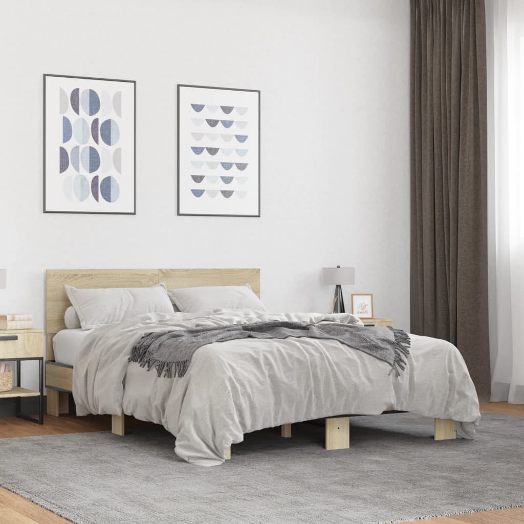 Sängram sonoma-ek 135x190 cm konstruerat trä och metall