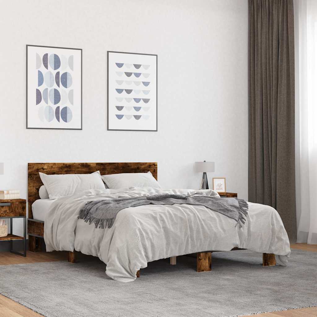 Sängram rökfärgad ek 135x190 cm konstruerat trä och metall