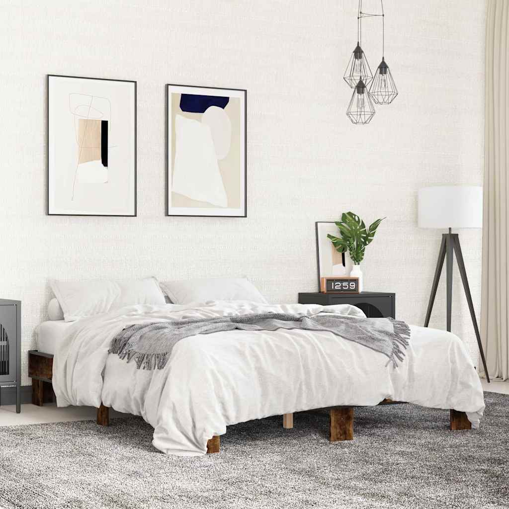 Sängram rökfärgad ek 150x200 cm konstruerad trä och metall