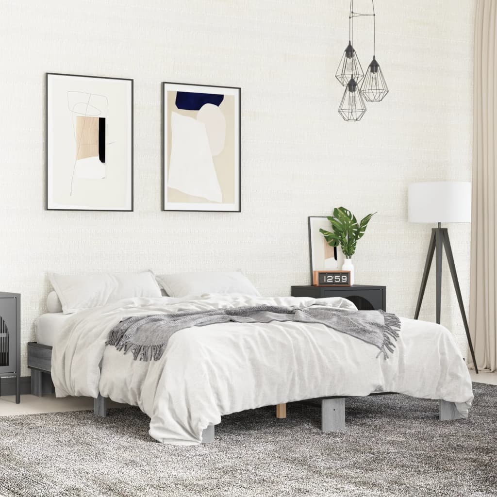 Sängram grå sonoma 150x200 cm konstruerad trä och metall