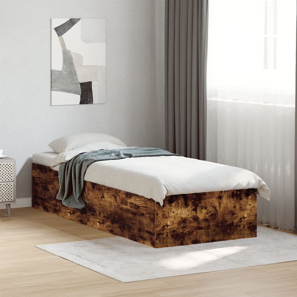 Sängram rökfärgad ek 100x200 cm konstruerad trä