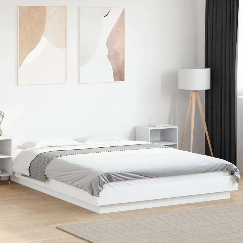 Sängram vit 135x190 cm konstruerat trä