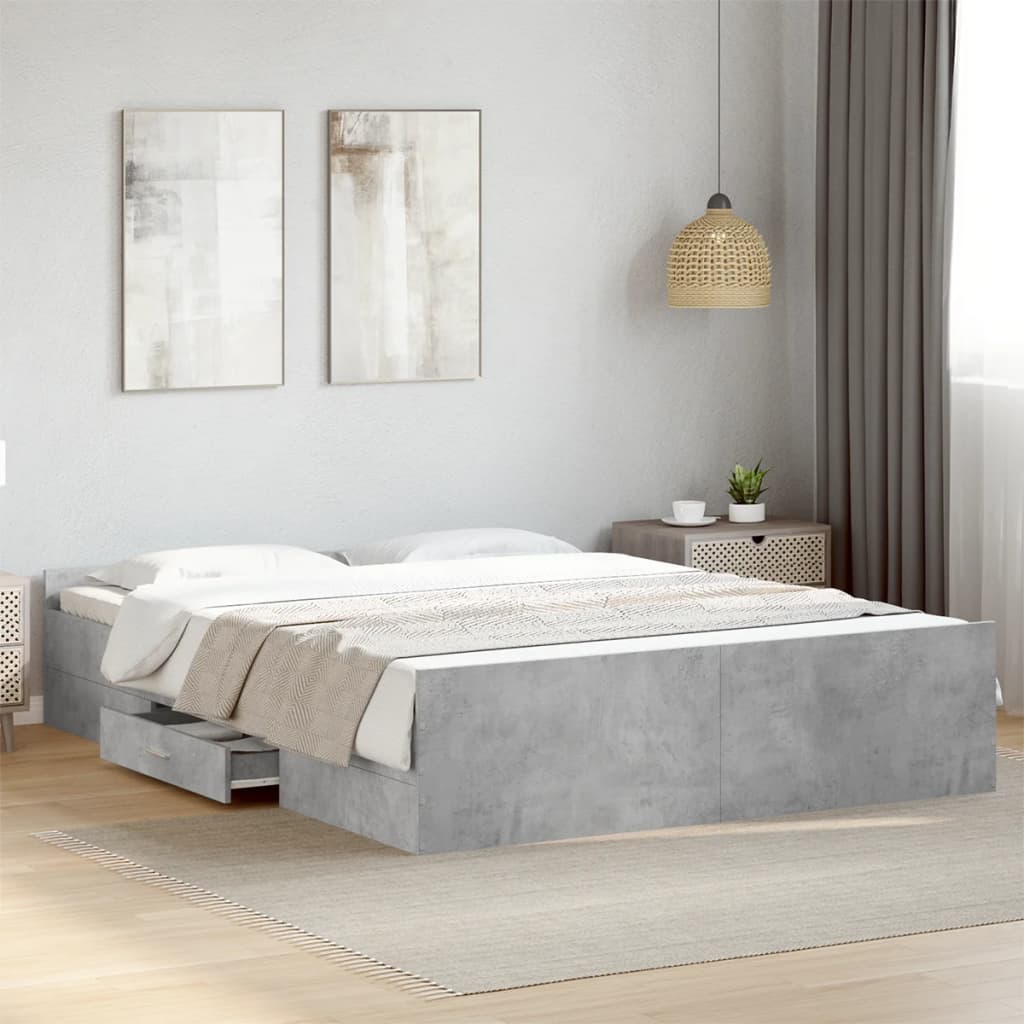 Sängram med lådor betonggrå 150x200 cm konstruerat trä