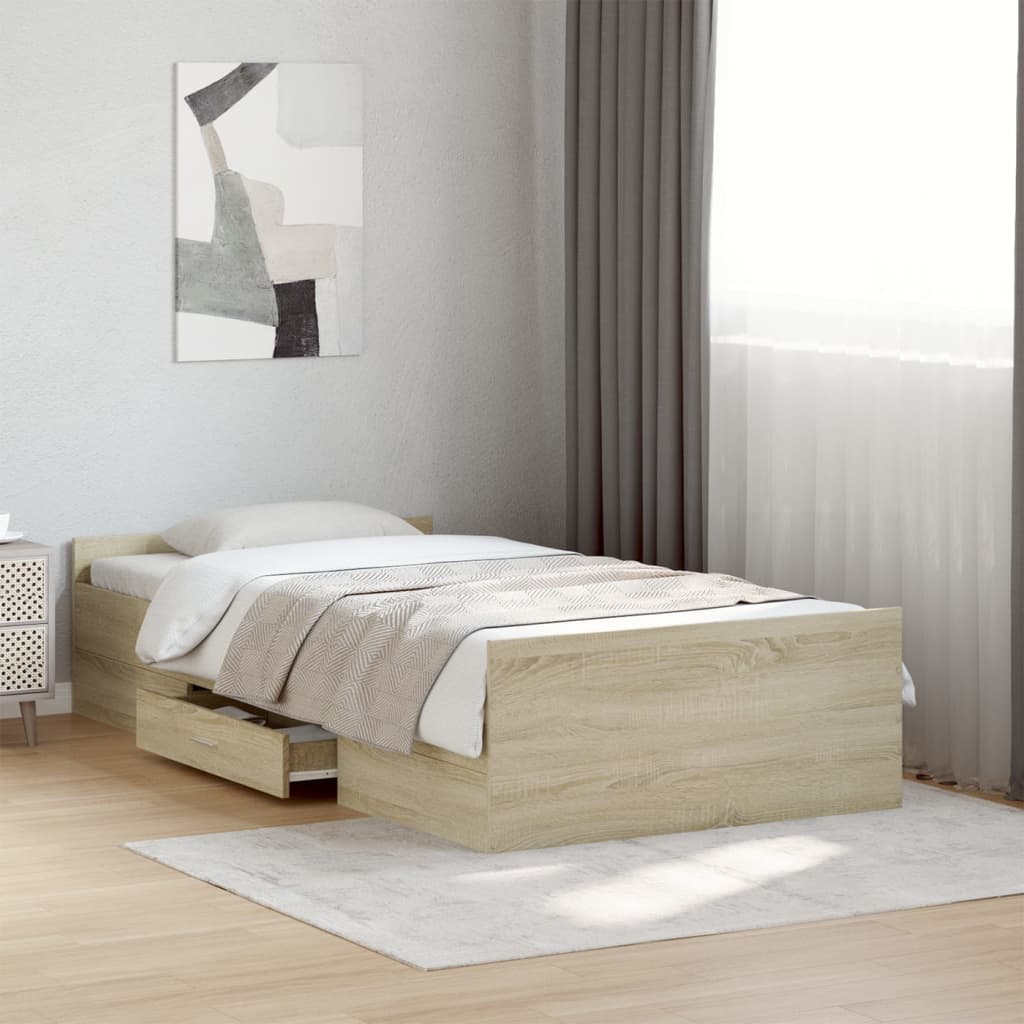 Sängram med lådor sonoma-ek 100x200 cm konstruerat trä