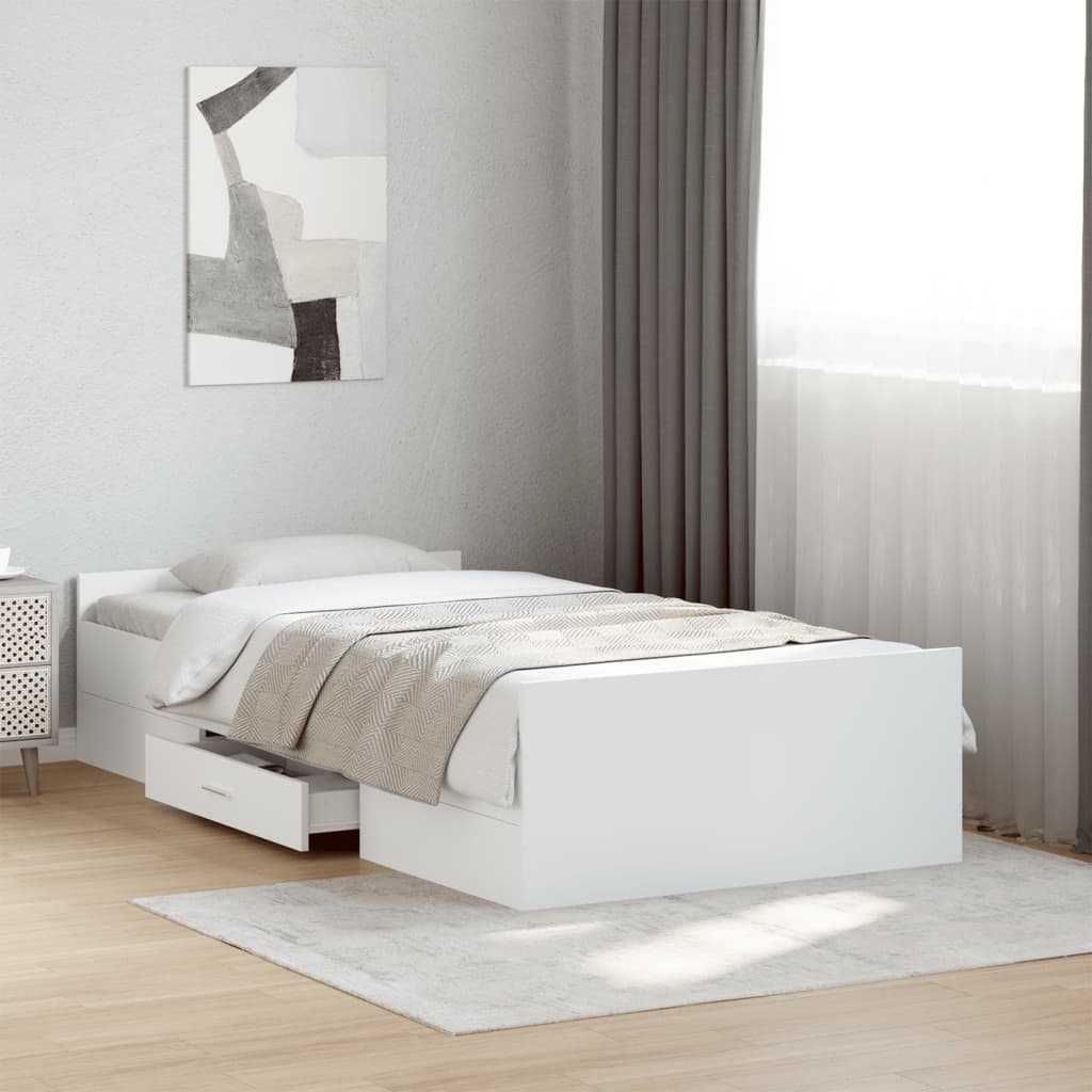 Sängram med lådor vit 90x200 cm konstruerad trä