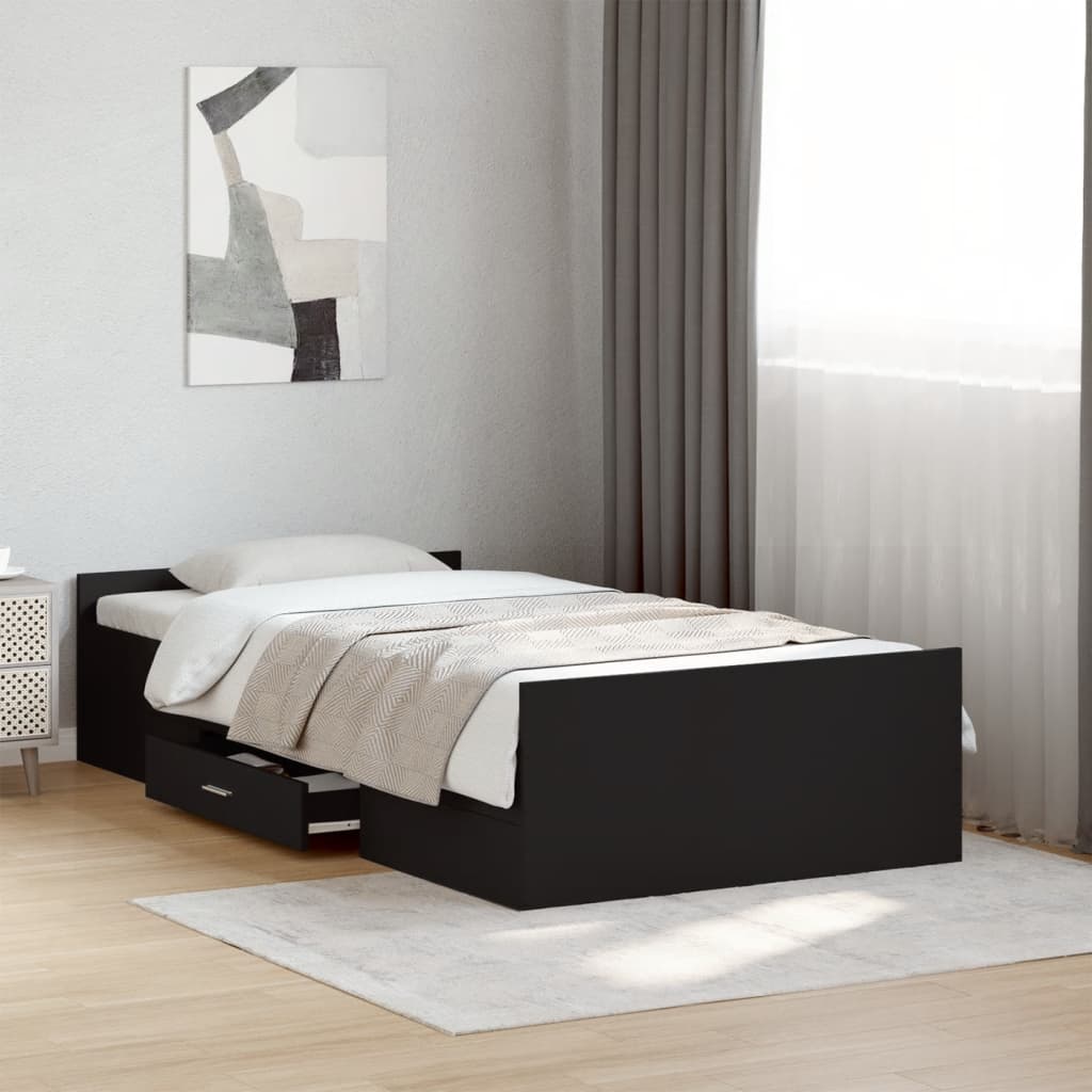 Sängram med lådor svart 75x190 cm konstruerad trä