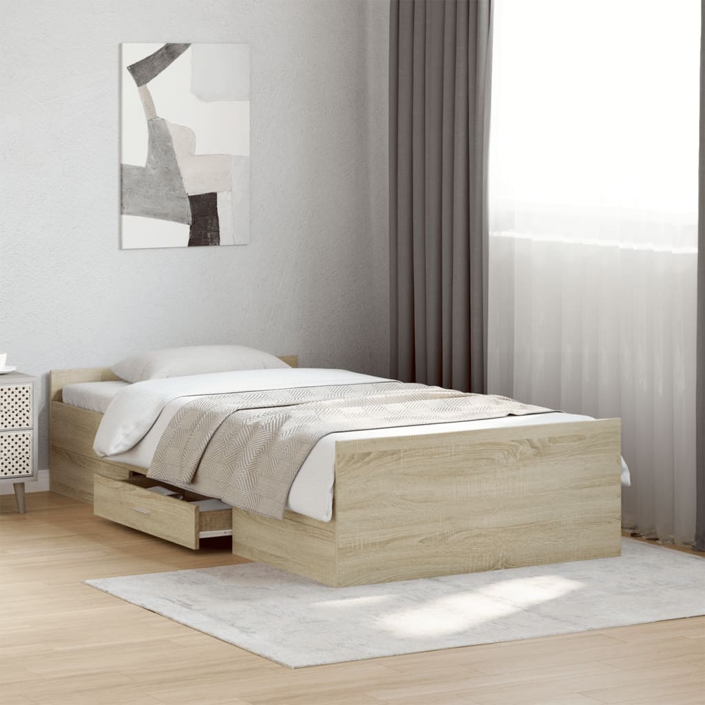 Sängram med lådor sonoma-ek 75x190 cm konstruerat trä