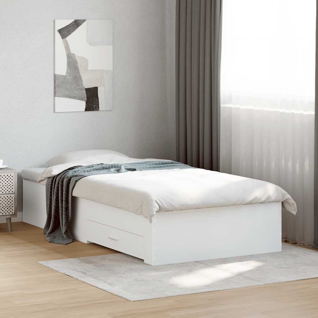 Sängram med lådor vit 100x200 cm konstruerat trä