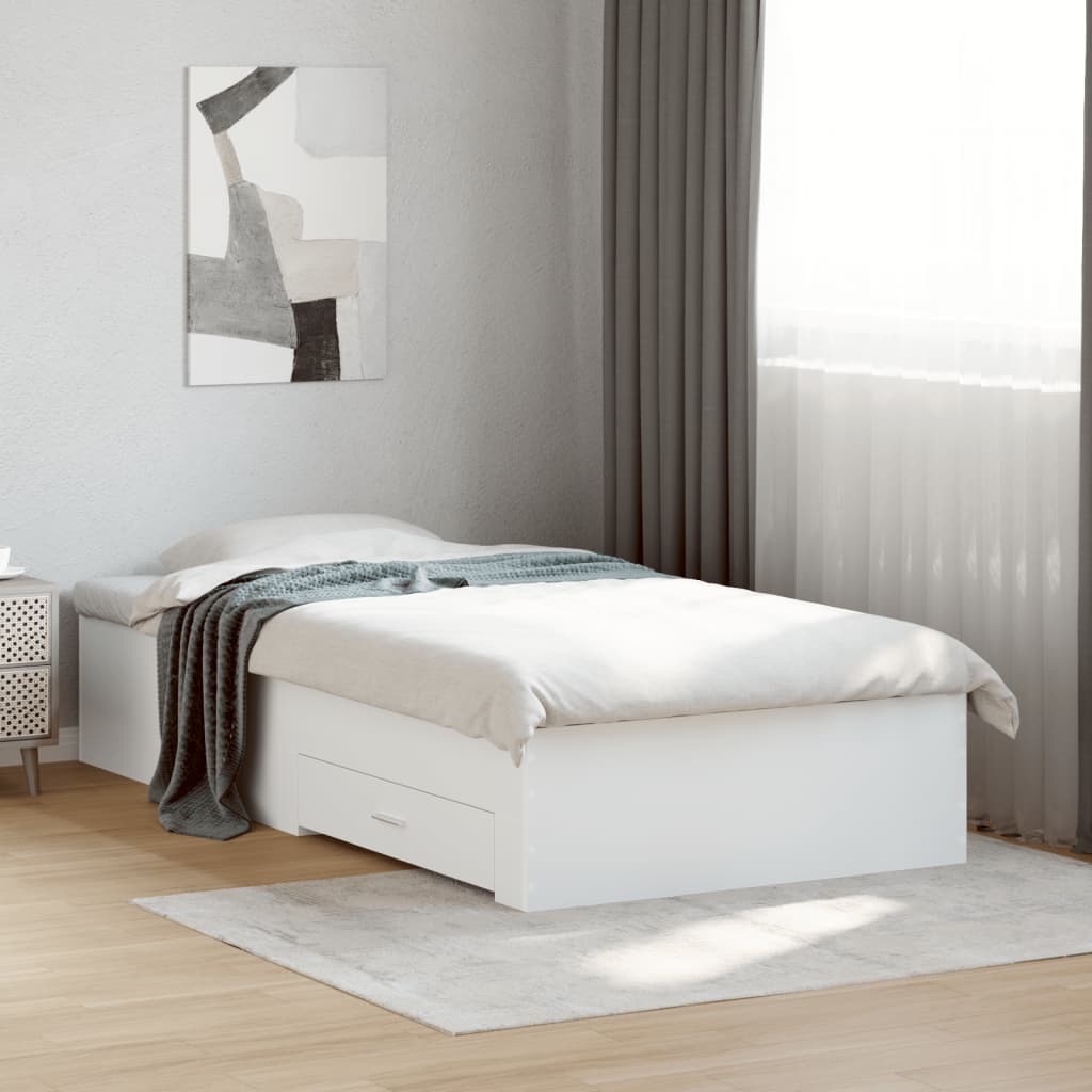 Sängram med lådor vit 90x200 cm konstruerad trä