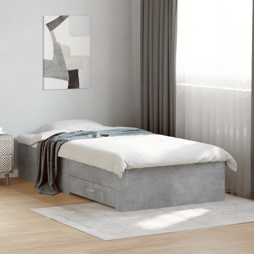 Sängram med lådor betonggrå 90x200 cm konstruerat trä