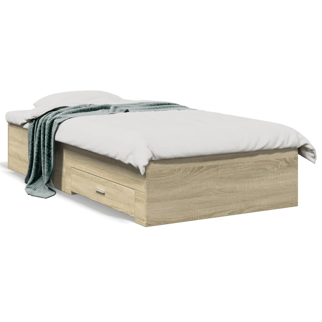 Sängram med lådor sonoma-ek 75x190 cm konstruerat trä