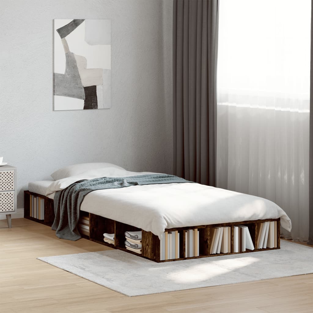 Sängram rökfärgad ek 90x200 cm konstruerad trä
