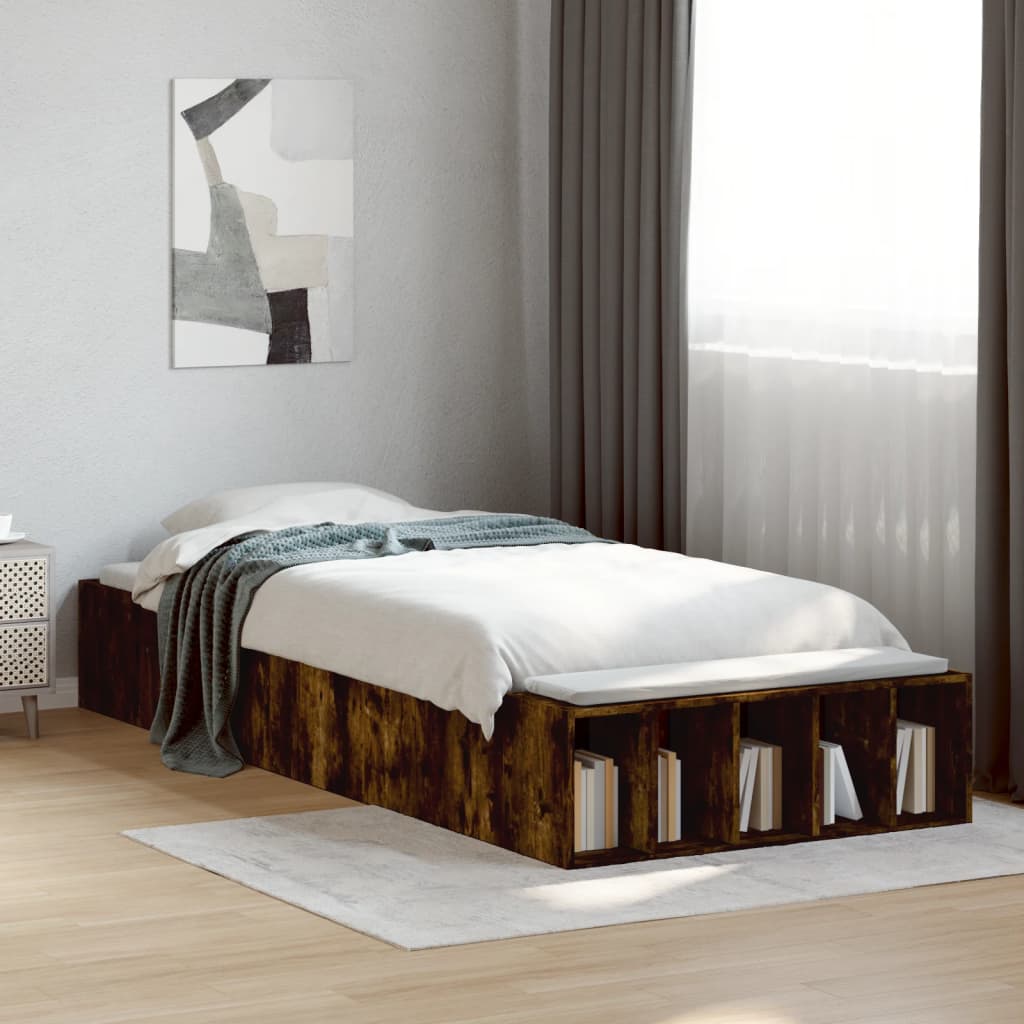 Sängram rökfärgad ek 75x190 cm konstruerad trä