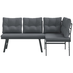 Trädgårdsbänkar med dynor 2 st svart pulverlackerat stål