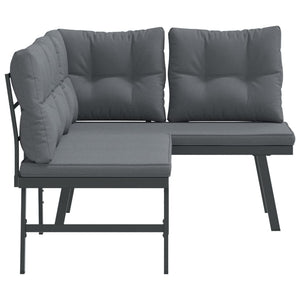 Trädgårdsbänkar med dynor 2 st svart pulverlackerat stål