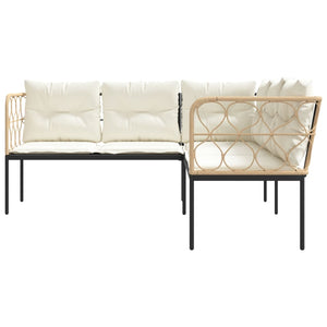 Trädgårdssoffa med dynor L-formad svart stål och textilen