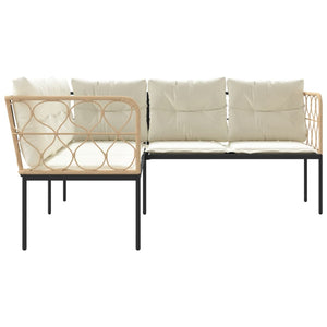 Trädgårdssoffa med dynor L-formad svart stål och textilen