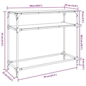 Konsolbord med transparent glasskiva 98x35x81 cm stål