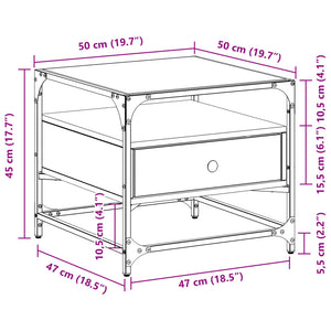 Soffbord med glasskiva rökfärgad ek 50x50x45 cm stål