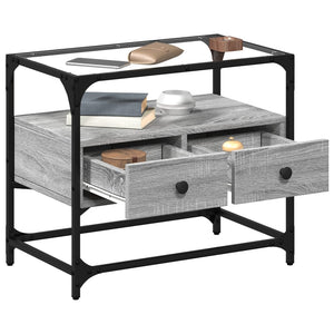 Tv-bänk med glasskiva grå sonoma 60x35x51 cm konstruerat trä