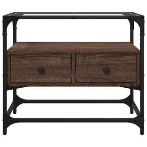 Tv-bänk med glasskiva brun ek 60x35x51 cm konstruerat trä