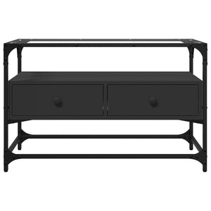Tv-bänk med glasskiva svart 80x35x51 cm konstruerat trä
