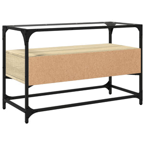 Tv-bänk med glasskiva sonoma ek 80x35x51 cm konstruerat trä