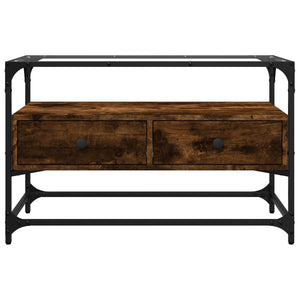 Tv-bänk med glasskiva rökfärgad ek 80x35x51 cm konstruerat trä
