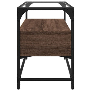 Tv-bänk med glasskiva brun ek 80x35x51 cm konstruerat trä