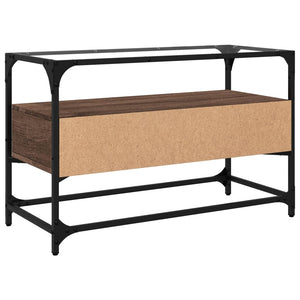 Tv-bänk med glasskiva brun ek 80x35x51 cm konstruerat trä