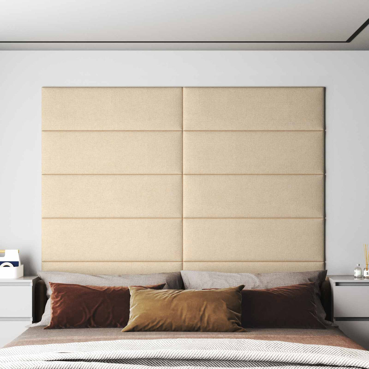Väggsänggavel 12 st 90 x 30 cm Kräm tyg