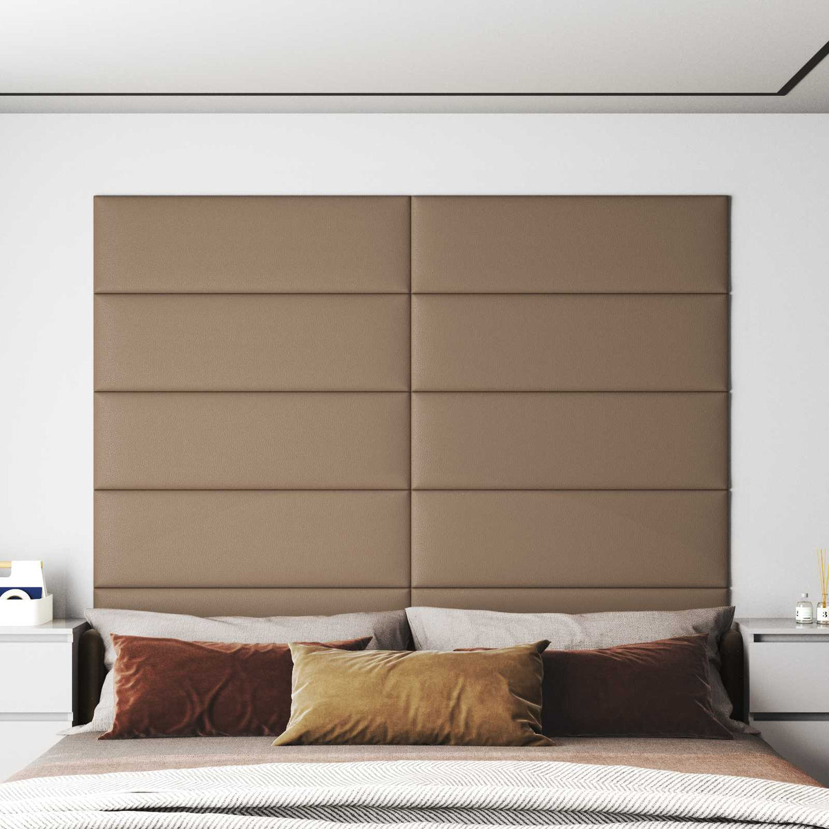 Väggsänggavel 12 st 90 x 30 cm Cappuccino tyg