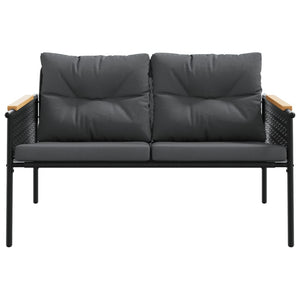 Trädgårdsbänk med dynor 116 cm svart stål