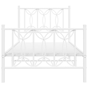 Sängram med huvudgavel och fotgavel vit metall 90x190 cm