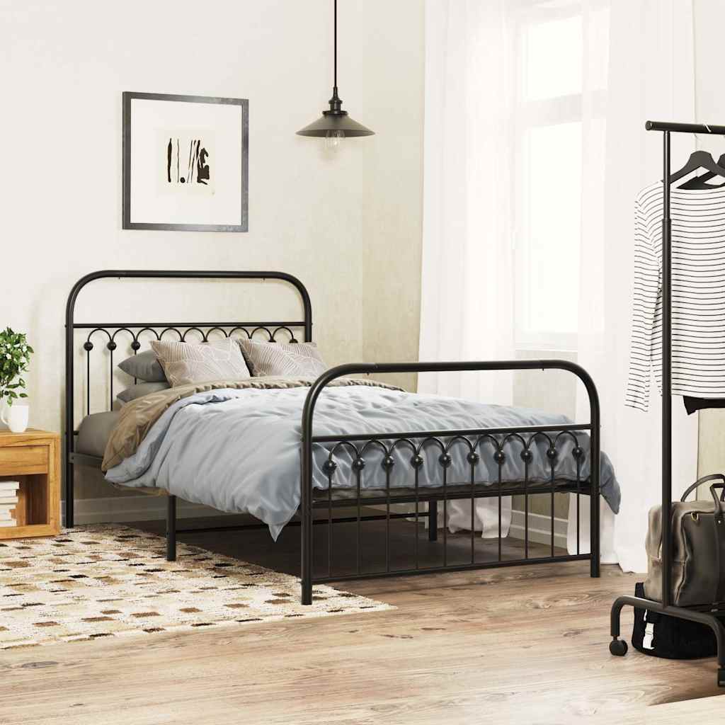 Sängram med huvudgavel och fotgavel svart metall 107x203 cm