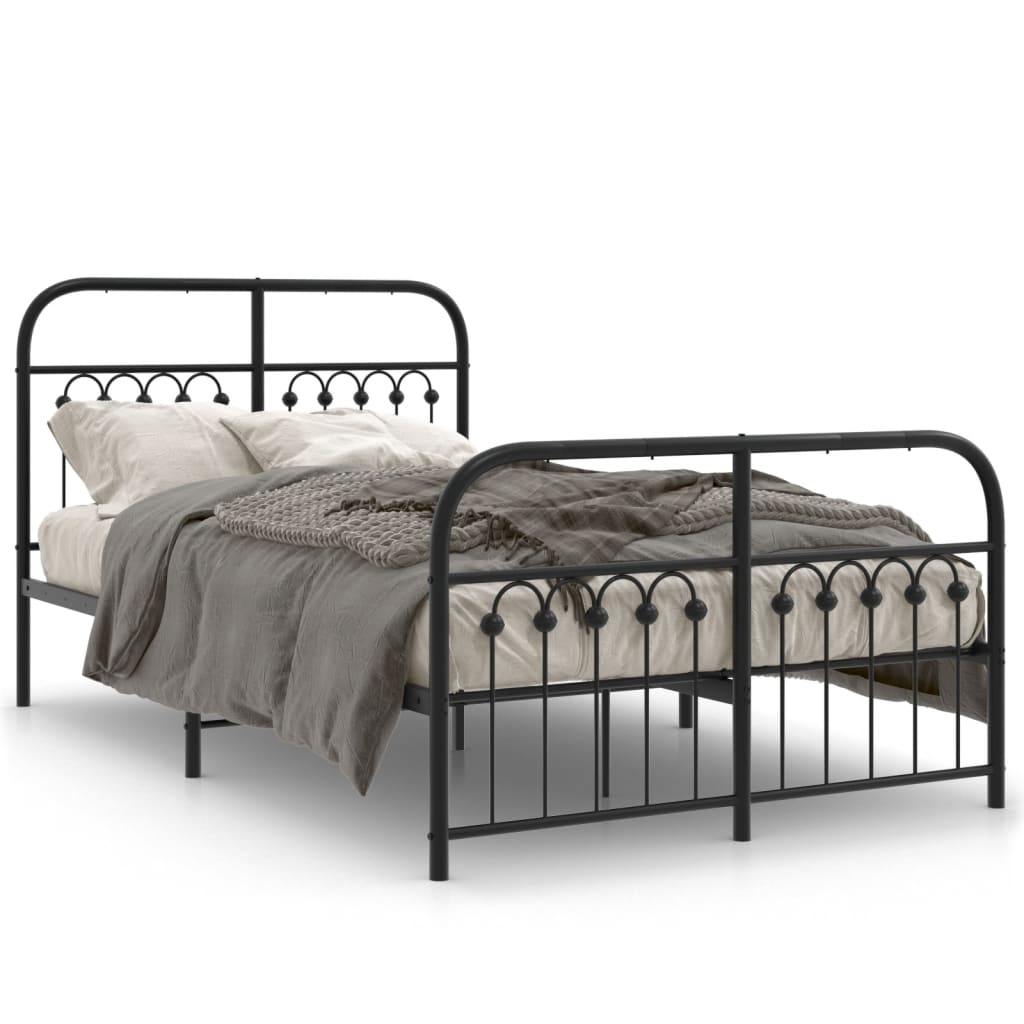 Sängram med huvudgavel och fotgavel svart metall 120x190 cm