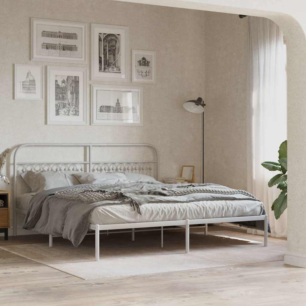 Sängram med huvudgavel metall vit 183x203 cm