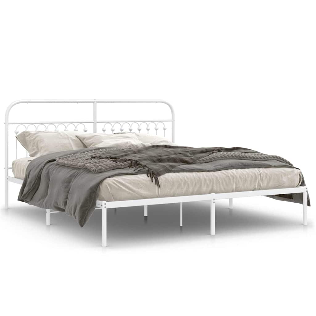 Sängram med huvudgavel metall vit 183x213 cm