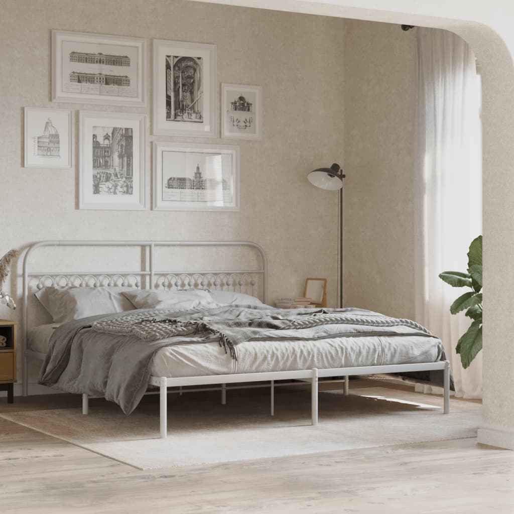Sängram med huvudgavel metall vit 183x213 cm