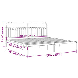 Sängram med huvudgavel metall vit 200x200 cm