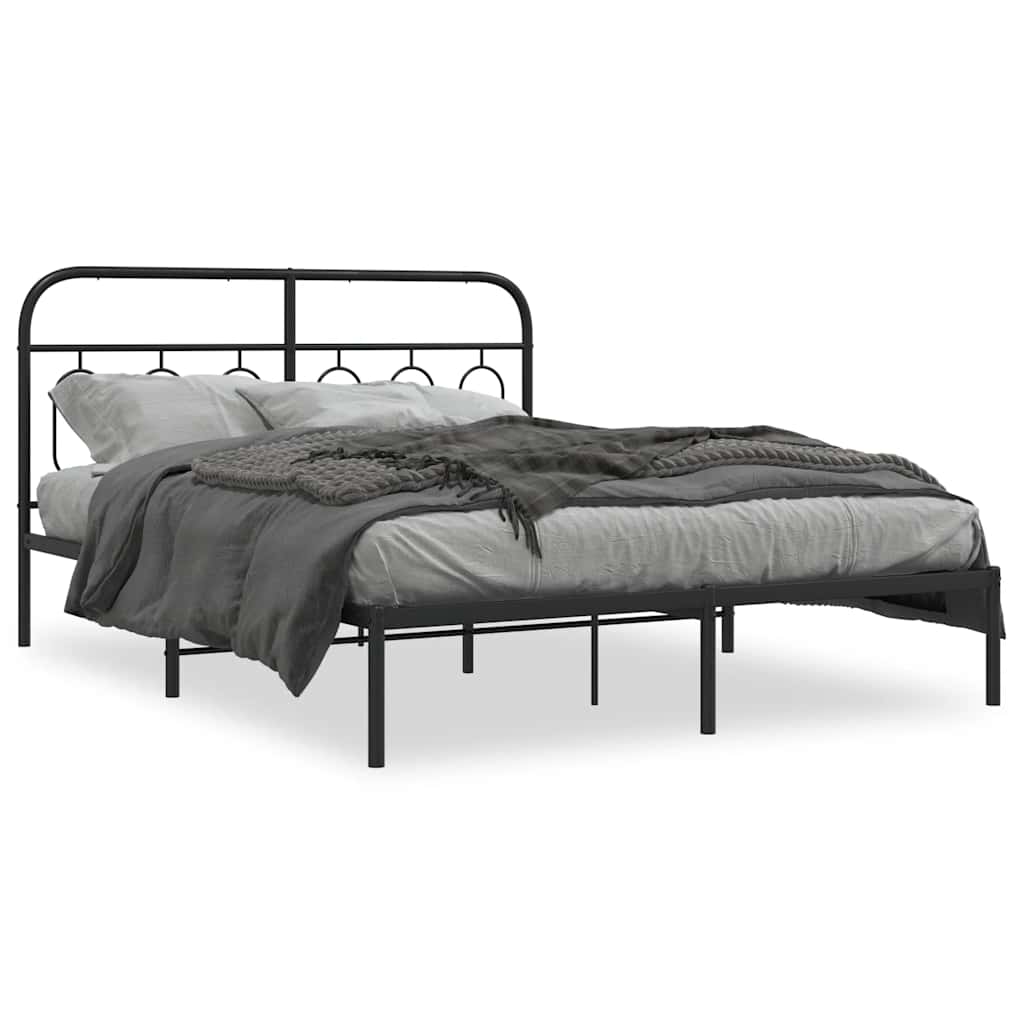 Sängram med huvudgavel metall svart 135x190 cm