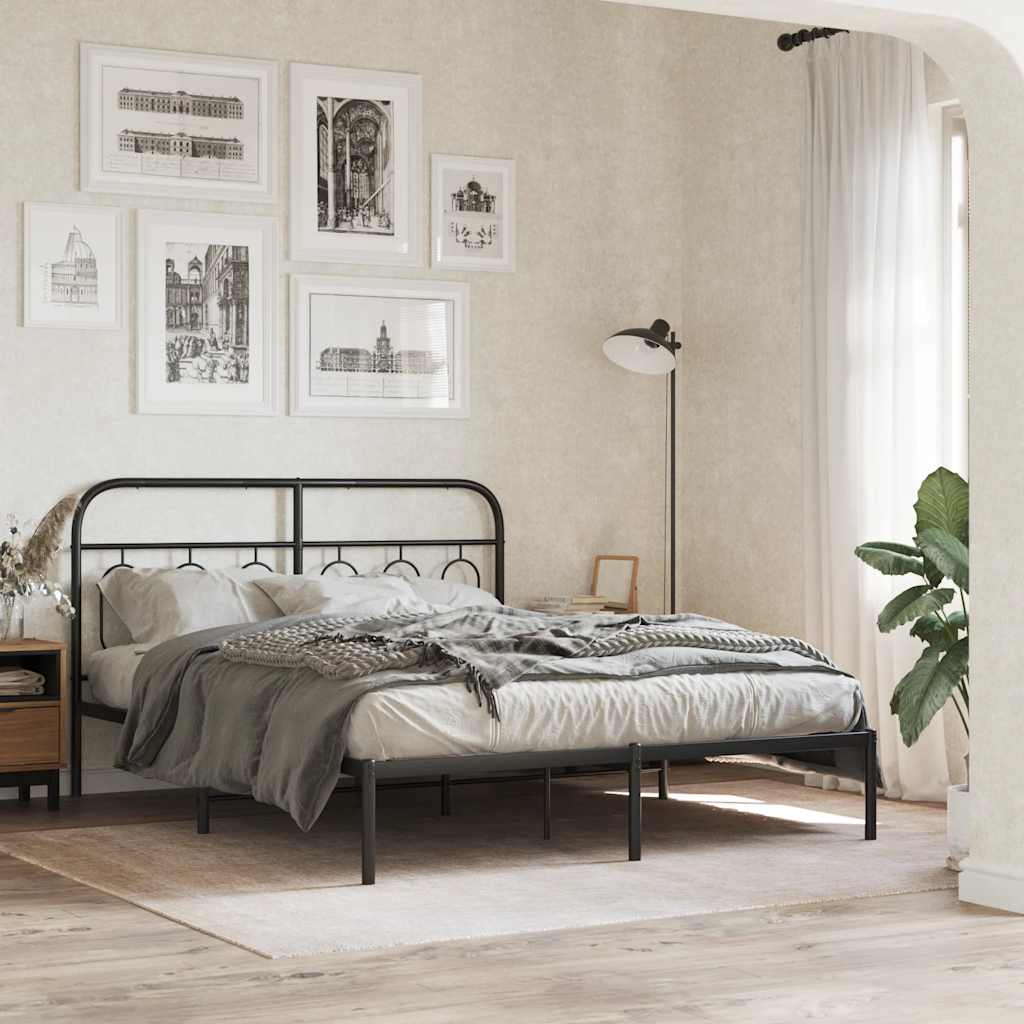 Sängram med huvudgavel metall svart 135x190 cm