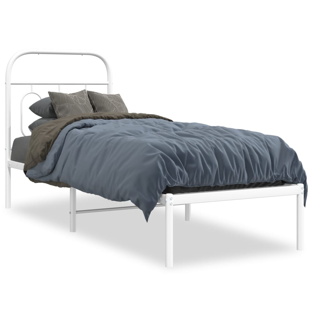 Sängram utan madrass med huvudgavel metall vit 75x190 cm
