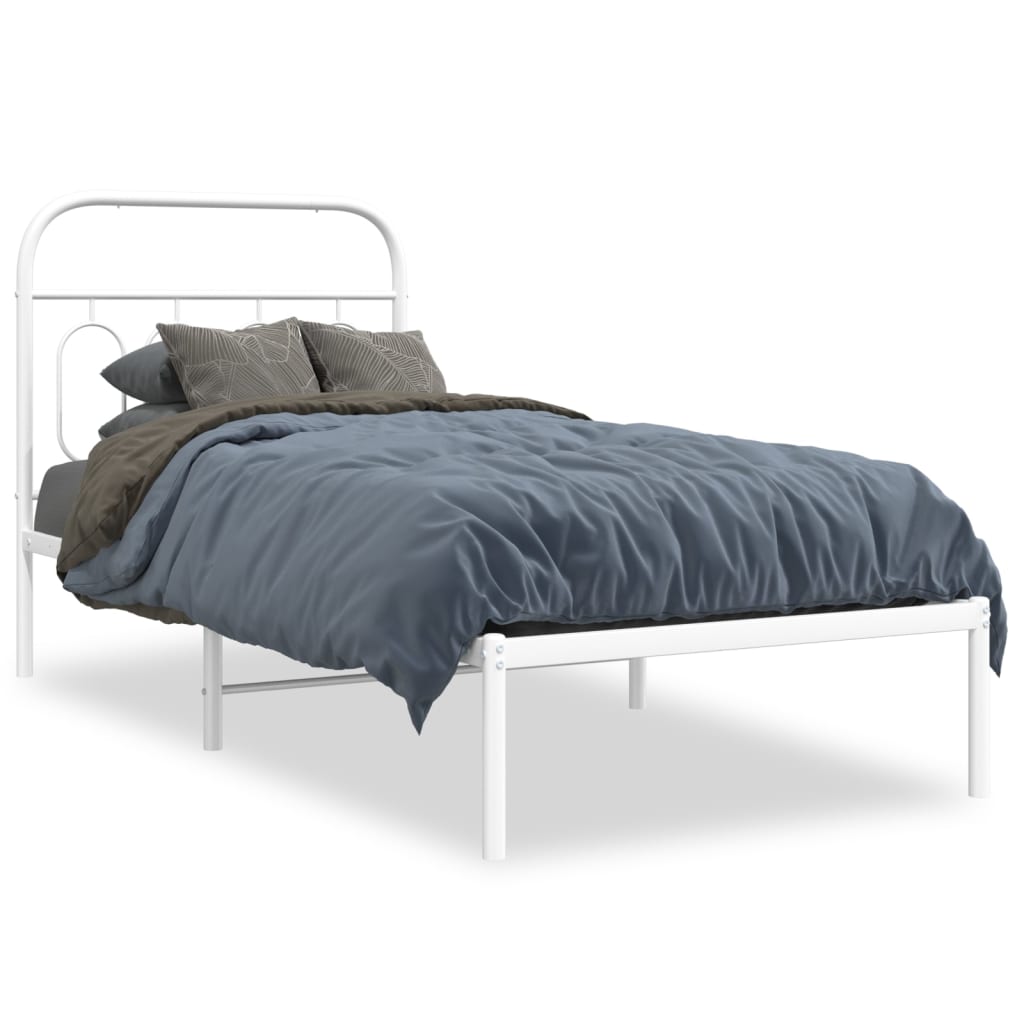 Sängram med huvudgavel metall vit 90x190 cm