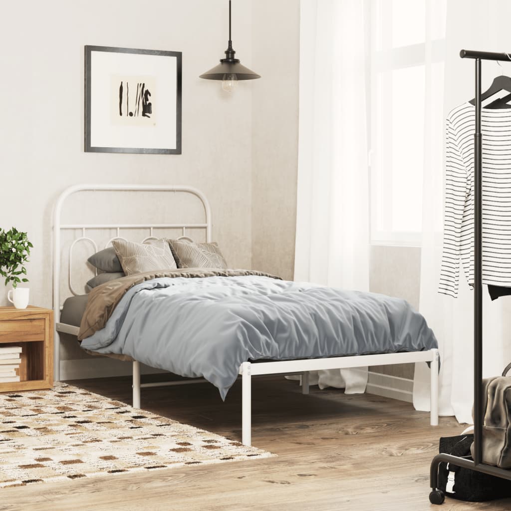 Sängram med huvudgavel metall vit 90x190 cm