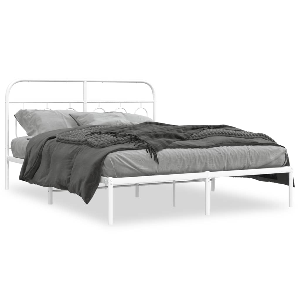 Sängram med huvudgavel metall vit 140x190 cm